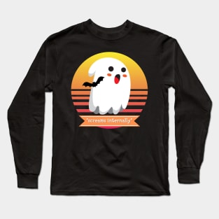 Halloween Cute Ghost is Afraid of Bats *Screams Internally* Long Sleeve T-Shirt